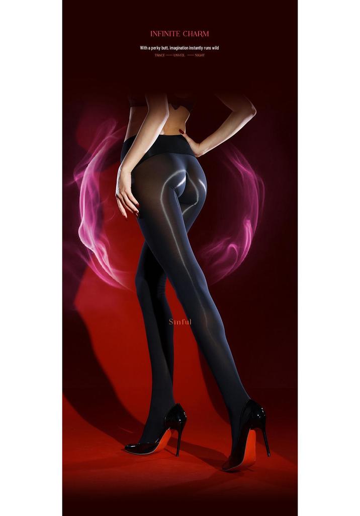 Ling Wei Run "Diamond Light" Glossy Seamless Black Silk Pantyhose - Spring/Autumn 60D