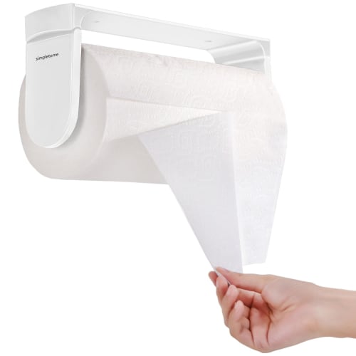 Simpletome Kitchen Paper Holder, Aluminum Alloy, Toilet Paper Holder with One-Handed Pull, Refrigerator Hook, Wall Mounted, Adjustable Hook (White)