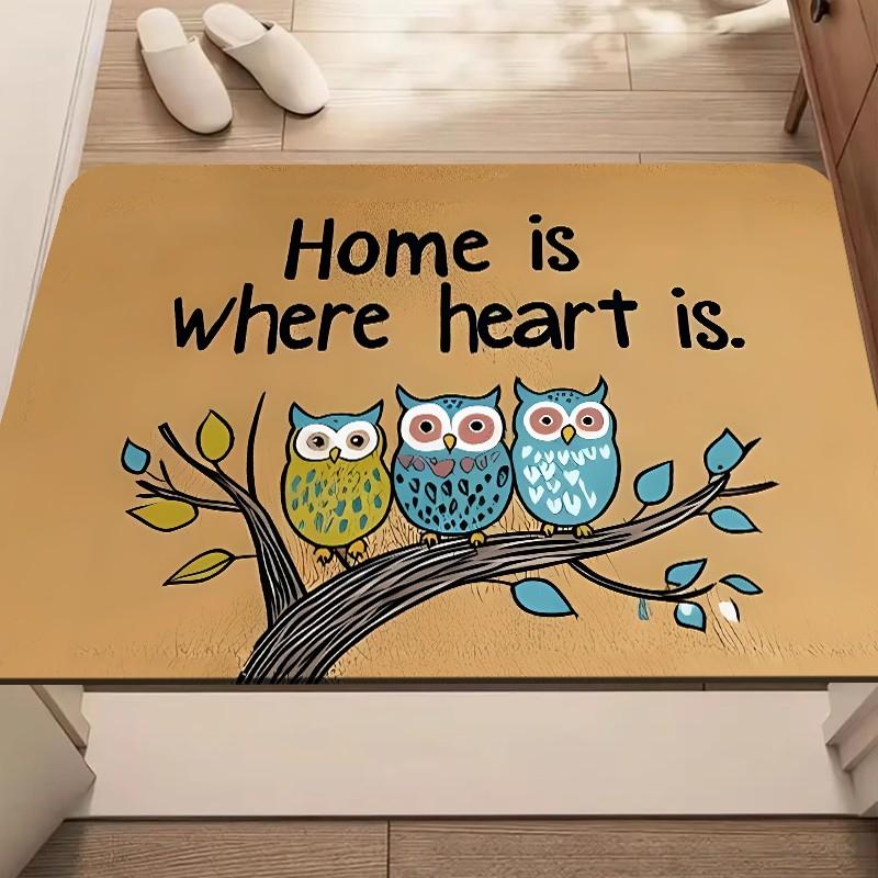 

1pc Owl Door Mat – Home is Where Heart Is Design, Soft Entryway Mat for Bedroom, Kitchen 40x60cm 50x80cm 40x60cm16x24in
