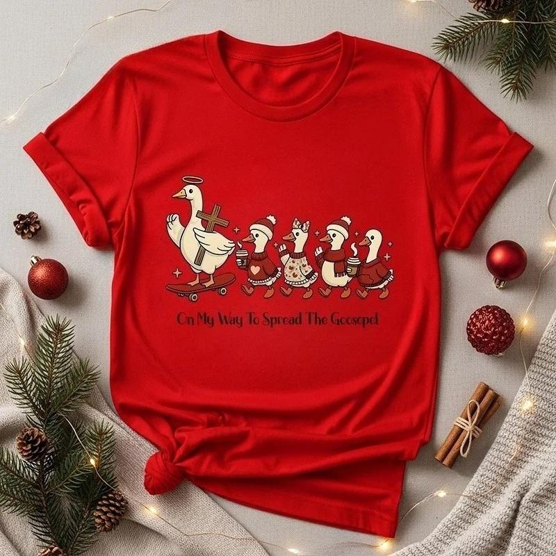 On My Way To Spread The Goosepel Shirt Preppy Christmas Goose TShirtsCute Santa SnowUnisex Goose TShirts for Women Clothing S