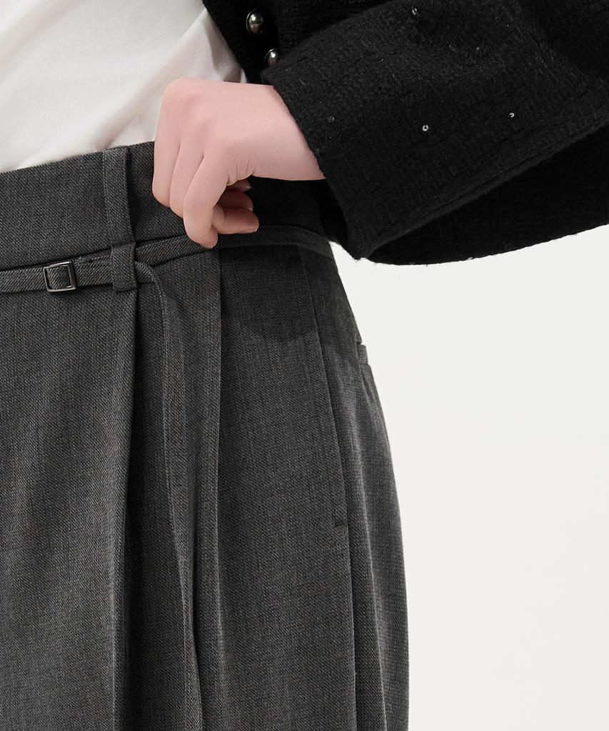 Laneonkyulleoseu Belt Detail Pintuck Wide Pants_Melange Grey