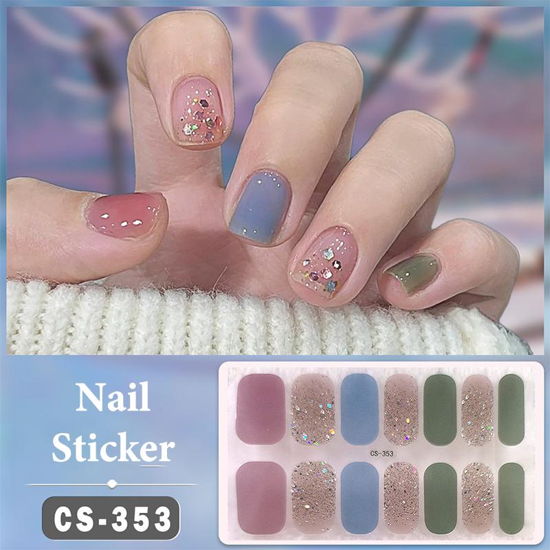 No Baking Lamp Waterproof Nail Wraps Full Cover Nail Stickers Solid Color 14 Nails/Set Multi Color Nail Art Look Patch Firm