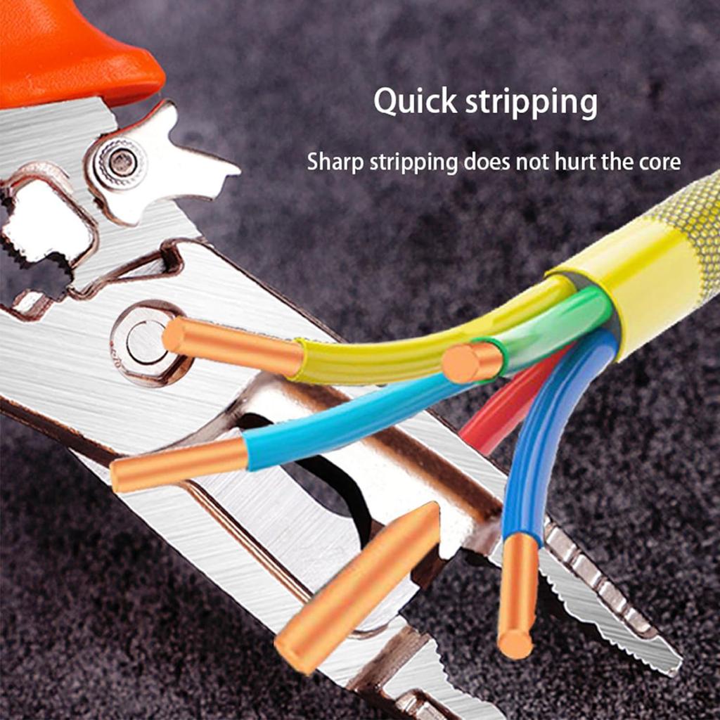 9-in-1 Wire Stripper Pliers Tool with Tail Cutter, 8" Multifunctional Wire Stripping Crimping Tool for Electrician & Lineman