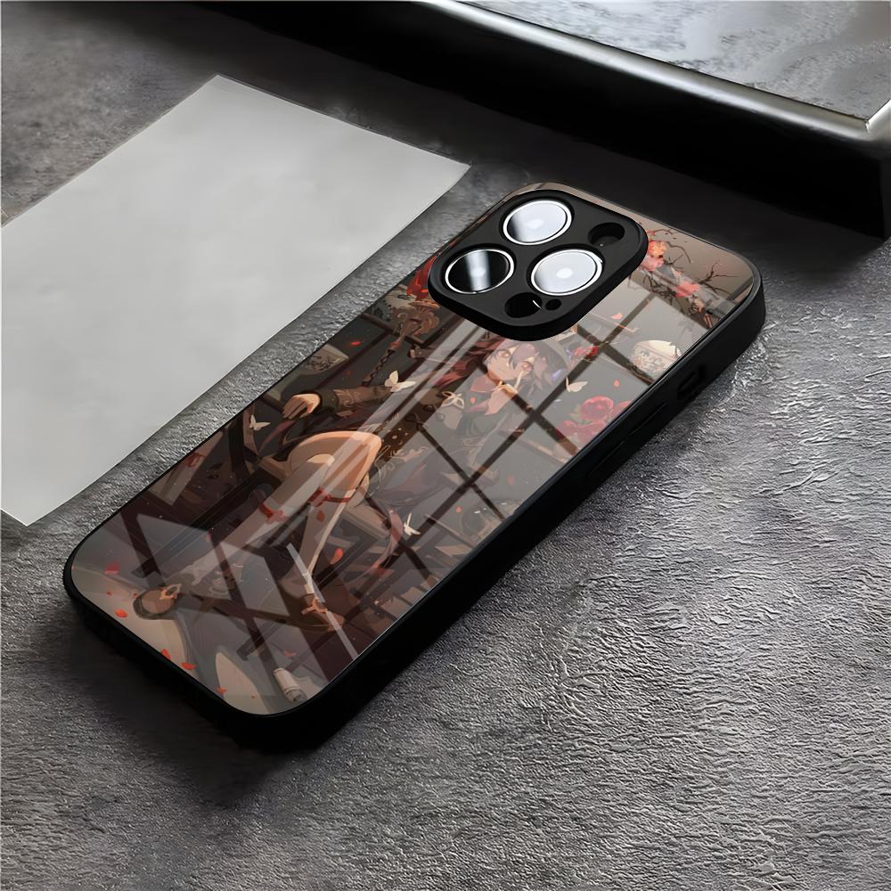 Genshin Impact Hu Tao Phone Case For IPhone 17 Air 16 E Pro Max 15 14 13 Mini 12 Pro 11 Max Plus Black Glass Cover