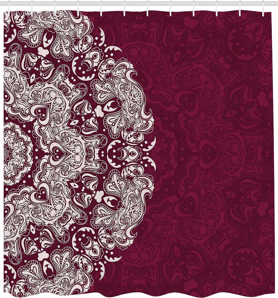 Burgundy Mandala Shower Curtain Boho Floral Pattern Elegant Bathroom Decor Linen160X180