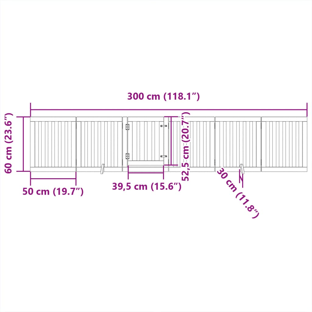 6 Piece Foldable Black Dog Gate 300 cm Poplar Wood