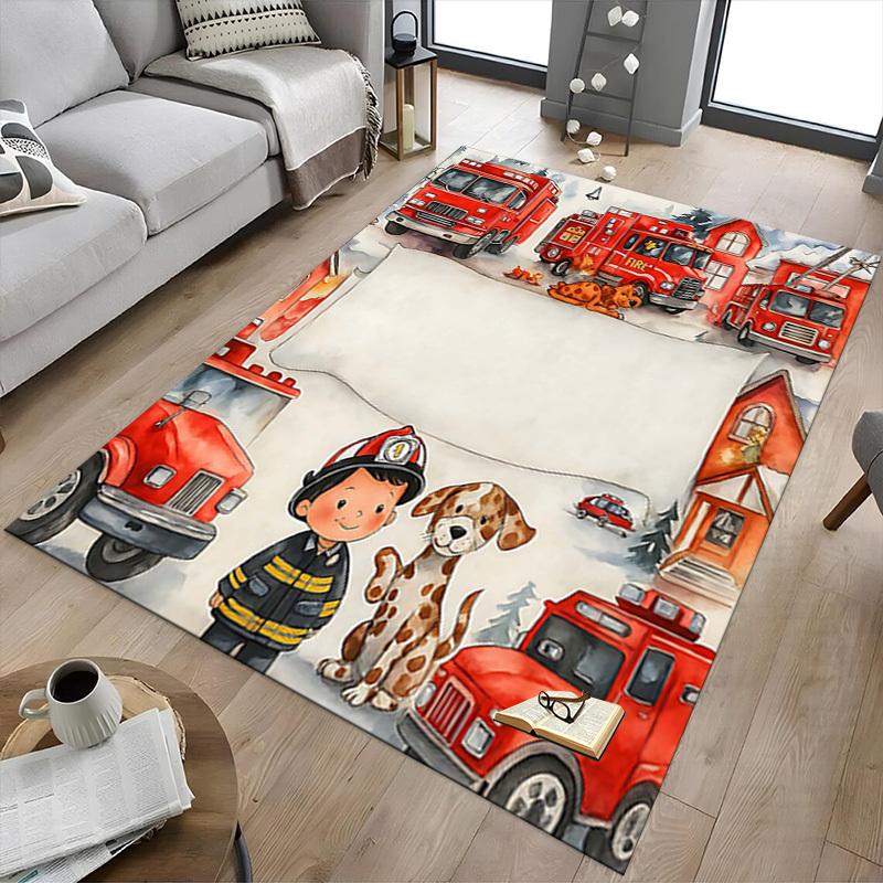 1PC Firefighter Dog Non-Slip Floor Carpet Compatible for Office&Living Room&Bedroom&Dining Room -  Soft & Pattern, Vibrant Colors-H0373