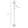 LED Floor Lamp for Living Room, 180cm Tall Standing Lamp, Mother and Child Uplighter with Adjustable Gooseneck, Silver Tone