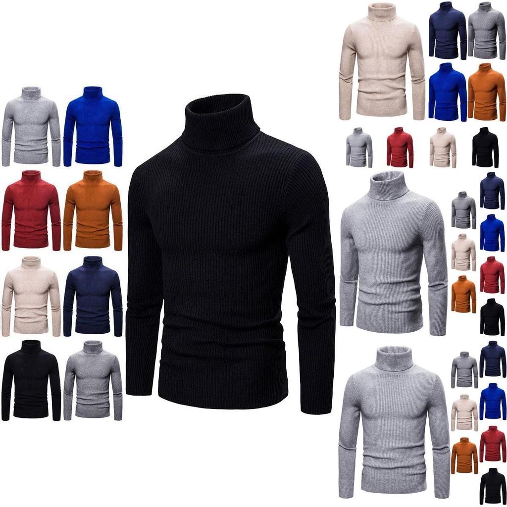 Men's Long Sleeve Solid T Shirt Cozy High Neck Turtleneck Pullover Sweater Top Ideal For Cool Days