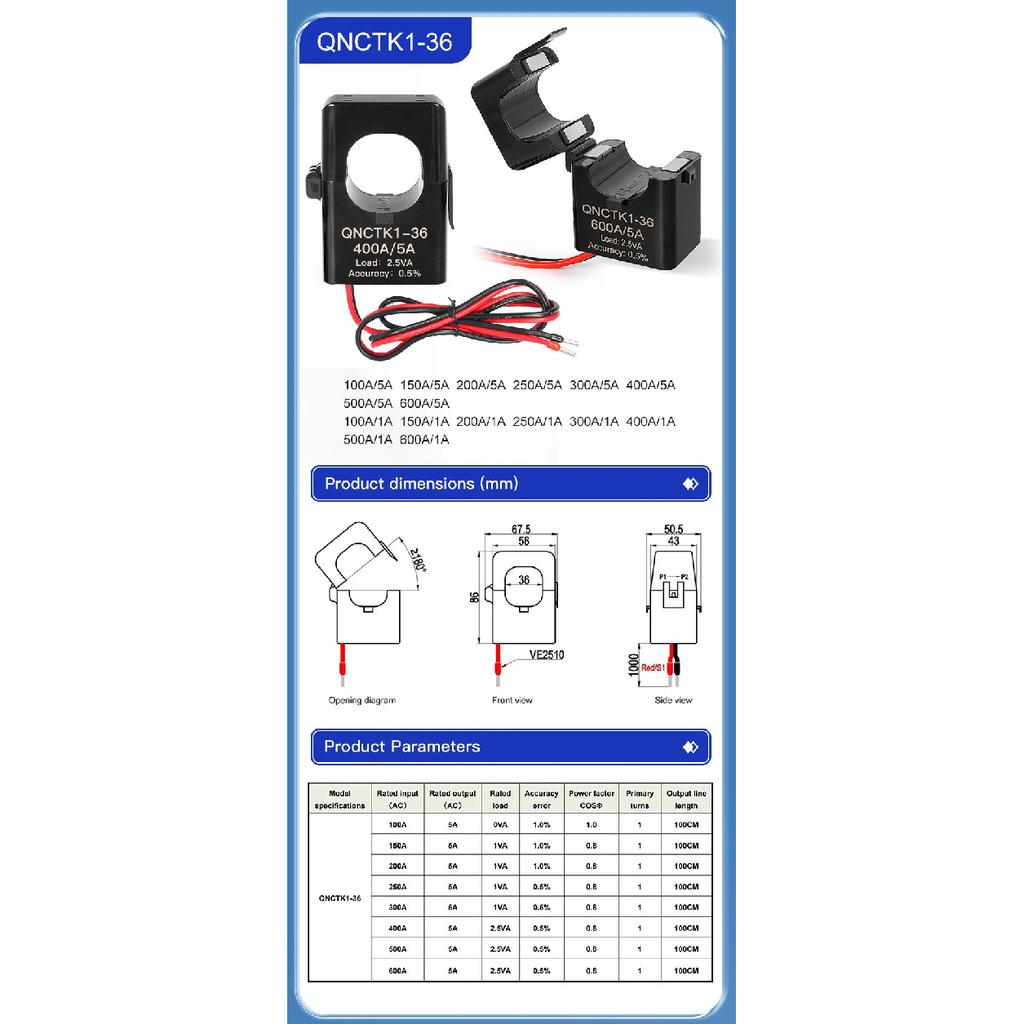 Split Core Current Transformer QNCTK1-24 100A 5A 150A 200/5 300/5 400A 5A 500A/5A 600A Ac Ct Clamp Current Transformer Open Type
