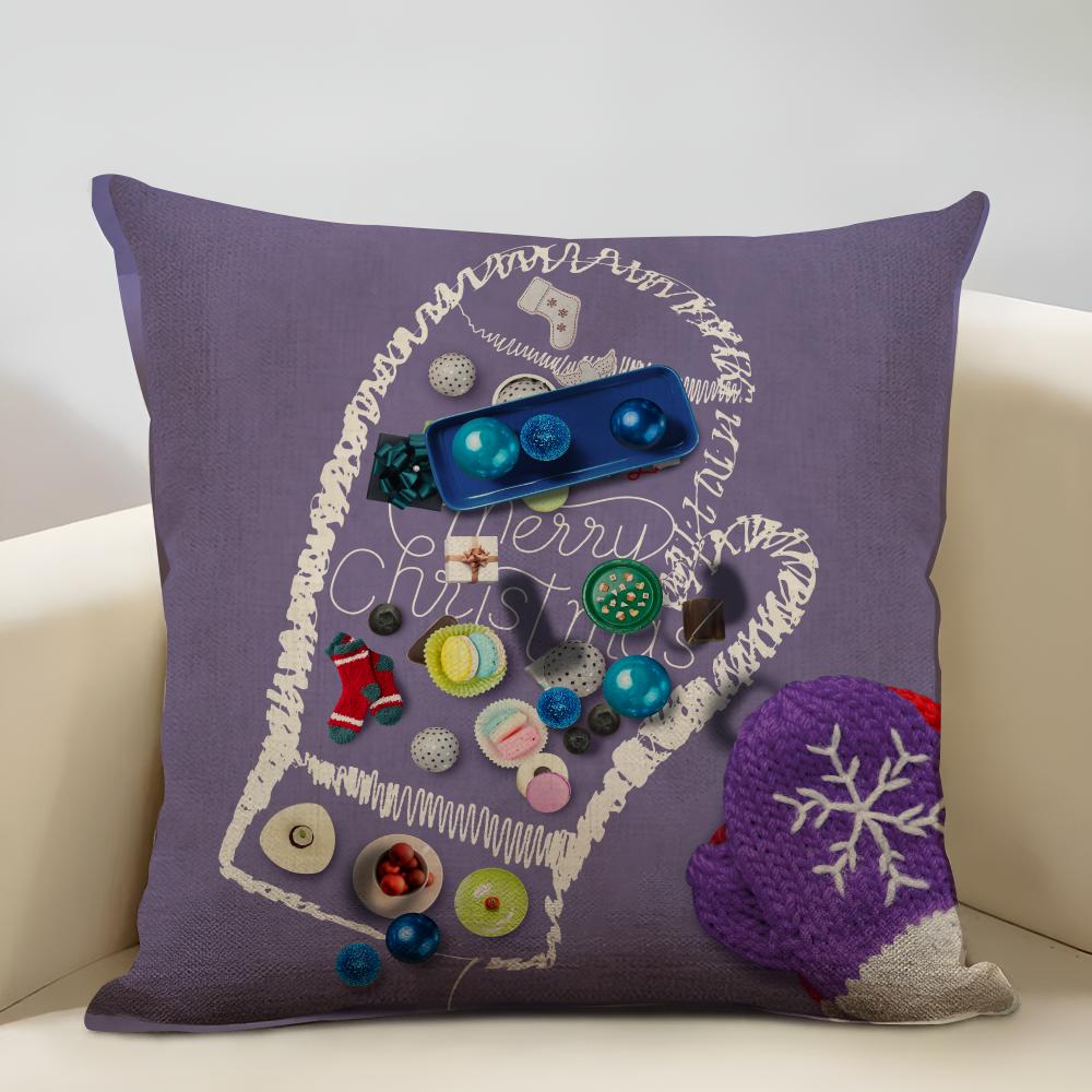 Christmas Elements Cushion Cover Household Decoration Linen Sofa Cushion Cover: Skin-Friendly & Breathable With Invisible Zipper