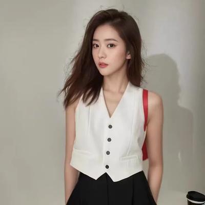 Retro High-end Short Suit Vest Cardigan Coat Women's Sleeveless
