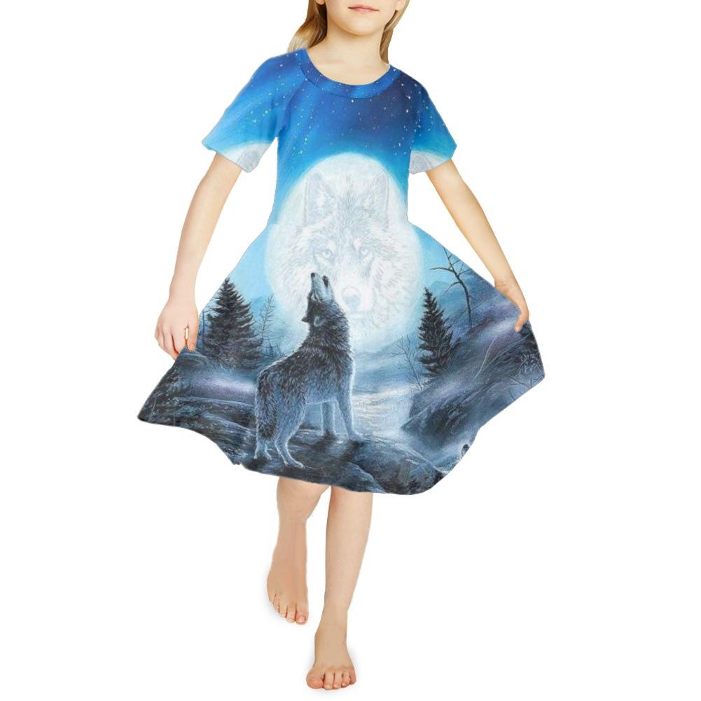Dívčí šaty s 3D potiskem Dětské Dívčí Společenské šaty pro princeznu bez rukávů Šaty s 3D potiskem pro psa Crystal Wolf