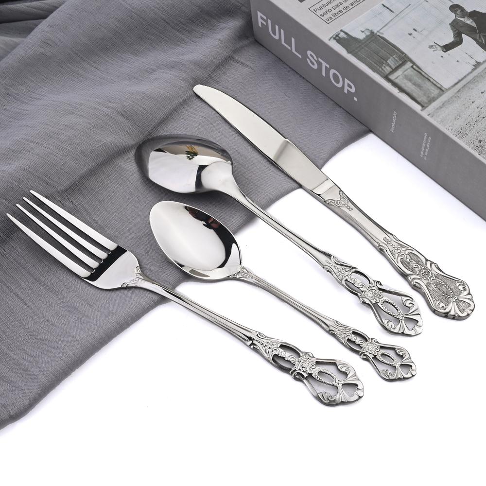 AJOYOUS 30Pcs Cutlery Set Stainless Steel Dinnerware Kitchen Flatware Knife Fork Tea Spoon Western Tableware Mirror Silverware