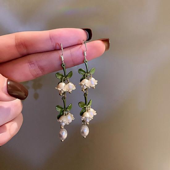 1 Paar Tropfen Ohrringe Piercing Exquisite helle Farbe grüne Blätter Faux Perlen