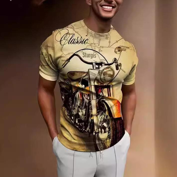 Short Sleeve Graphic T-shirt with Eagle & Motorcycle Print