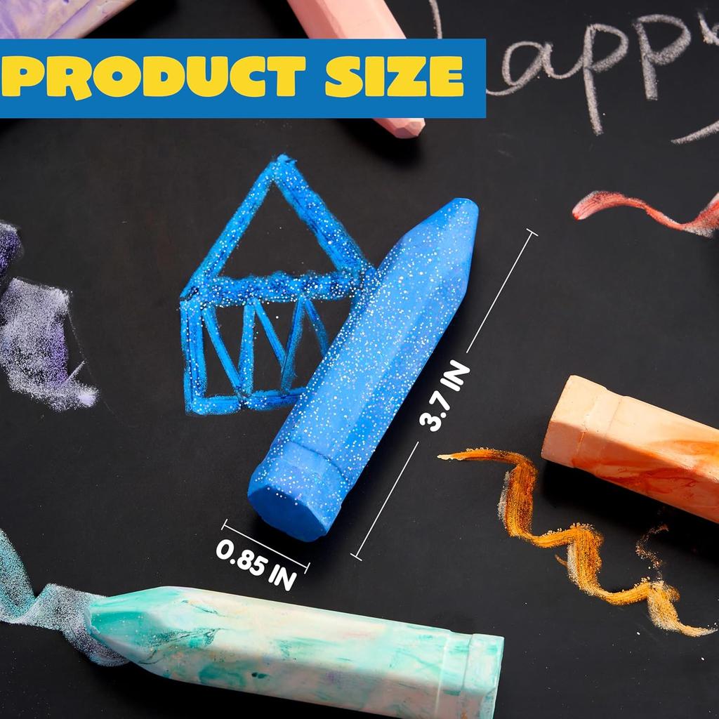 סט גיר לרחובות JOYFY 36 יחידות, רחיץ, ב-6 אריזות, 18 צבעים הכוללים 12 צבעי טאי דאי, 12 צבעי נצנצים ו-12 צבעי ניאון, גירים לשימוש חיצוני