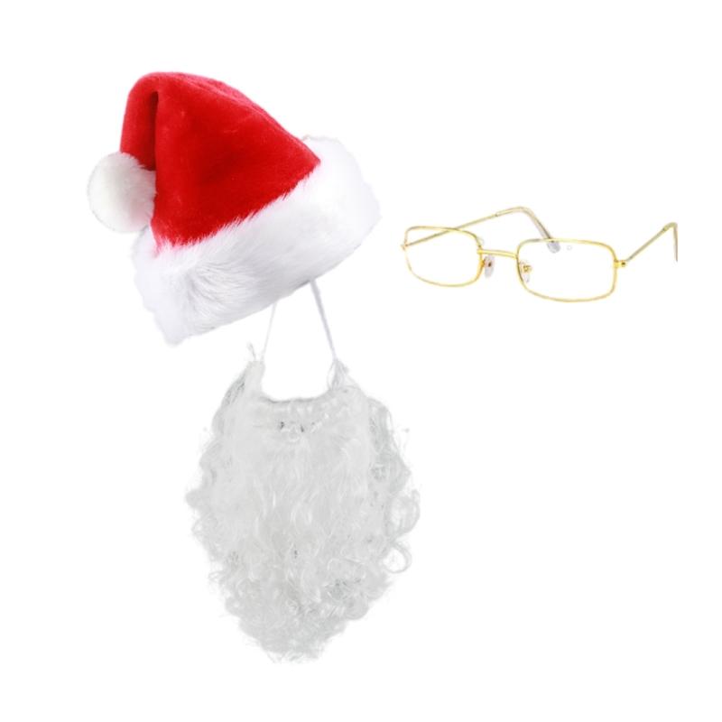 Santa Hat Santa Beard Artificial Hair Santa Decoration Costume Christmas Costume Accessories Set for Men Women Christmas