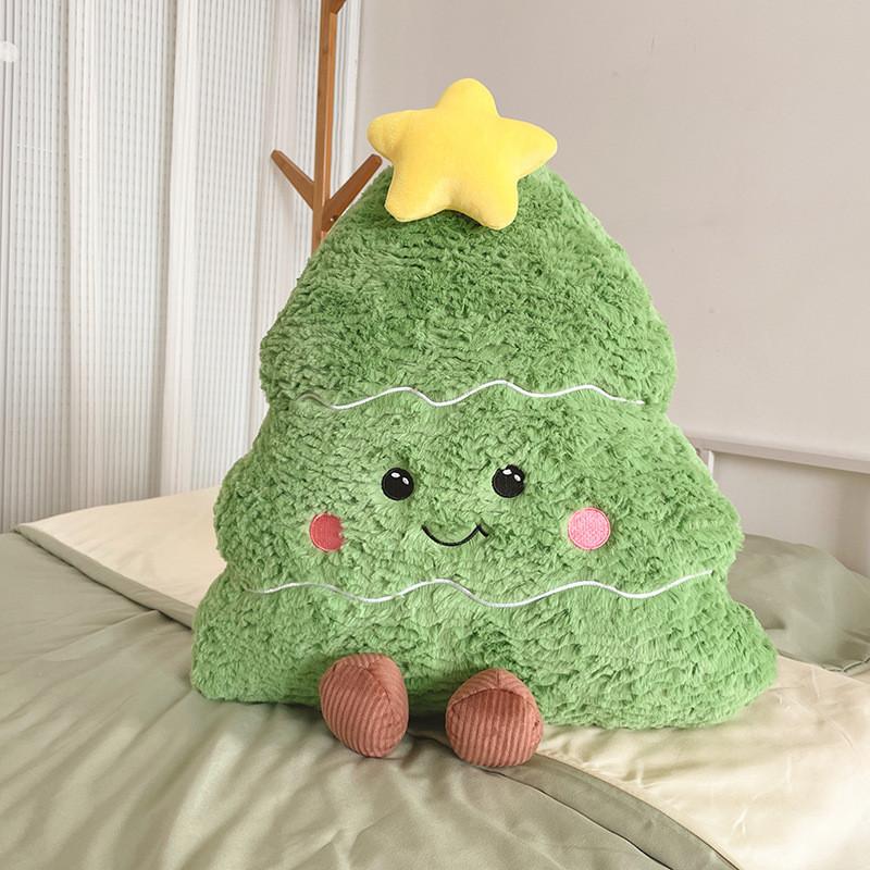 Soft Christmas Smiling Tree Plush Cushion With Pp Cotton For Cozy Home Decor