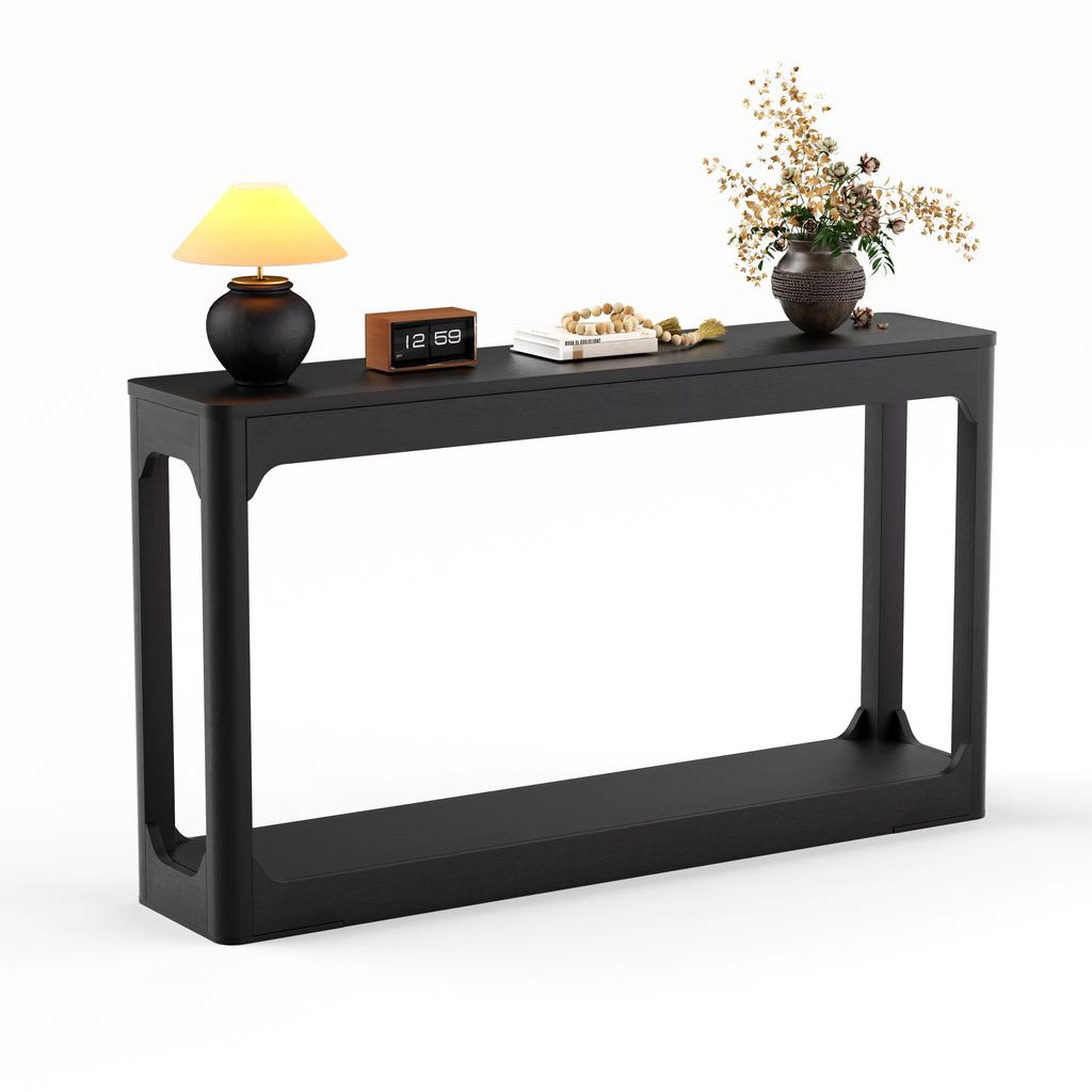 140cm Long, Curved Side Table with Storage, a Two-Tier Storage Table for Behind the Sofa, the Entrance Area, the Hallway and the Foyer. Black