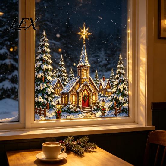 Decorative Adhesive Decals for Home Christmas Window Stickers, Winter Holiday Decorations, Festive Art with Xmas Tree Themed Surface Stickers Snowman