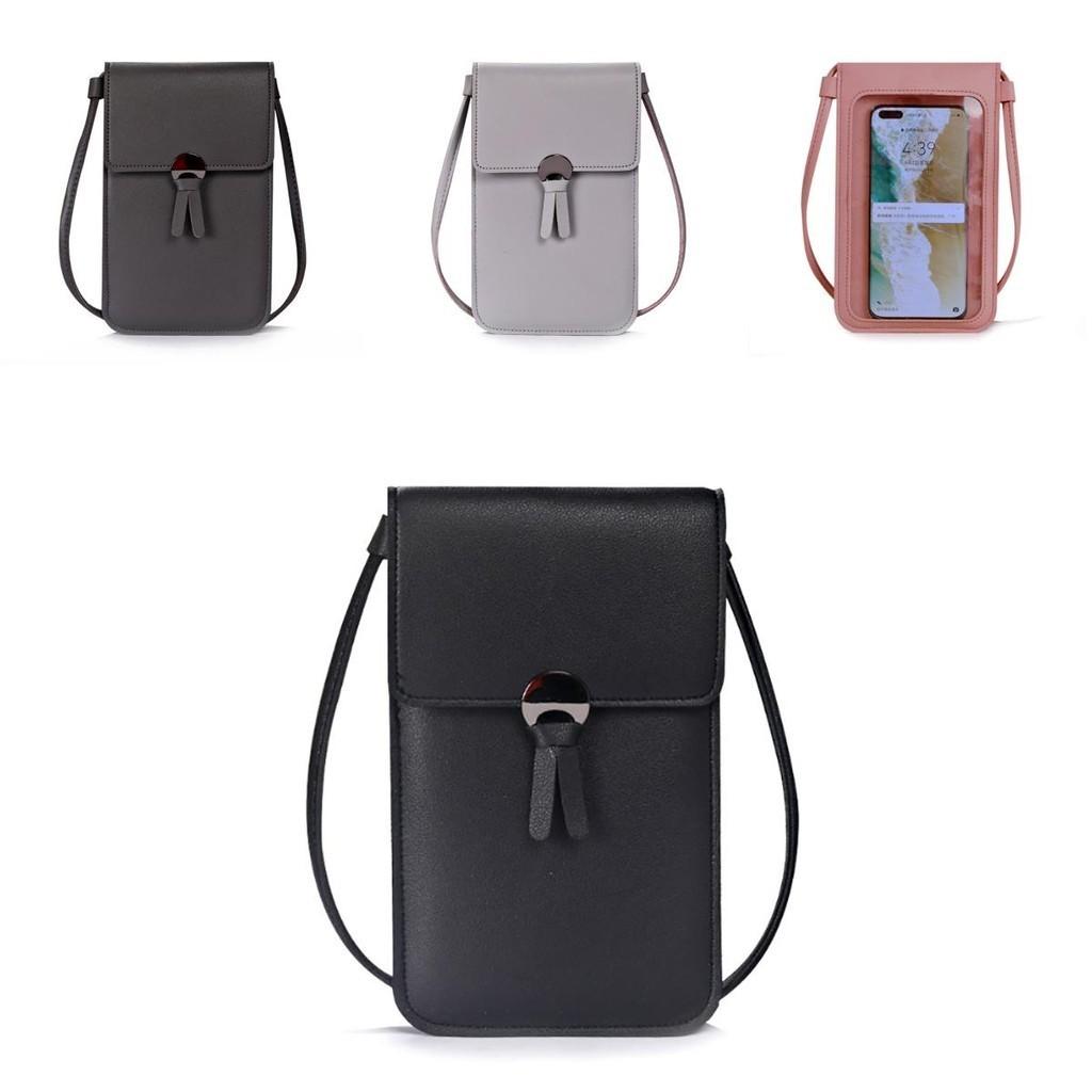 Women Transparent Touch Screen Mini Phone Pouch Shoulder Strap Mobile Bag With Snap Closure