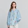 Chuyu Women's 2025 Spring Fresh Linen Blend Print Loose Blouse