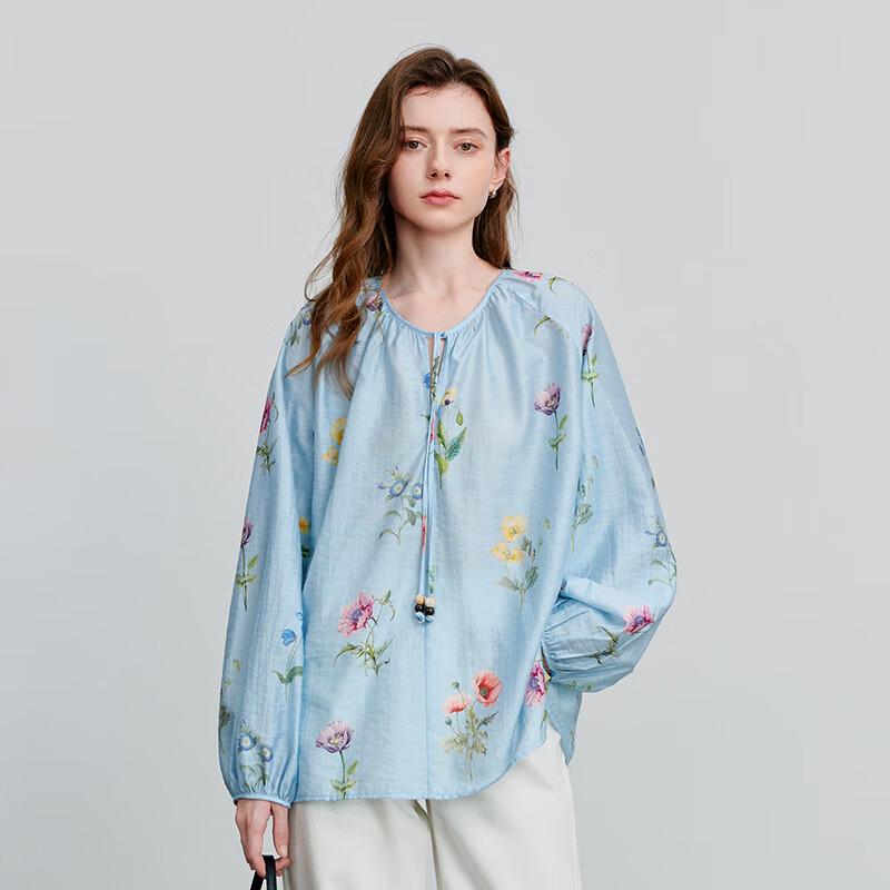 Chuyu Women's 2025 Spring Fresh Linen Blend Print Loose Blouse
