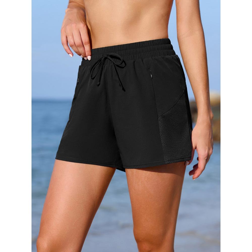 CHARMLEAKS Swim Shorts Women High Waisted Swim Bottom Tummy Control Board Shorts with Pockets Liner