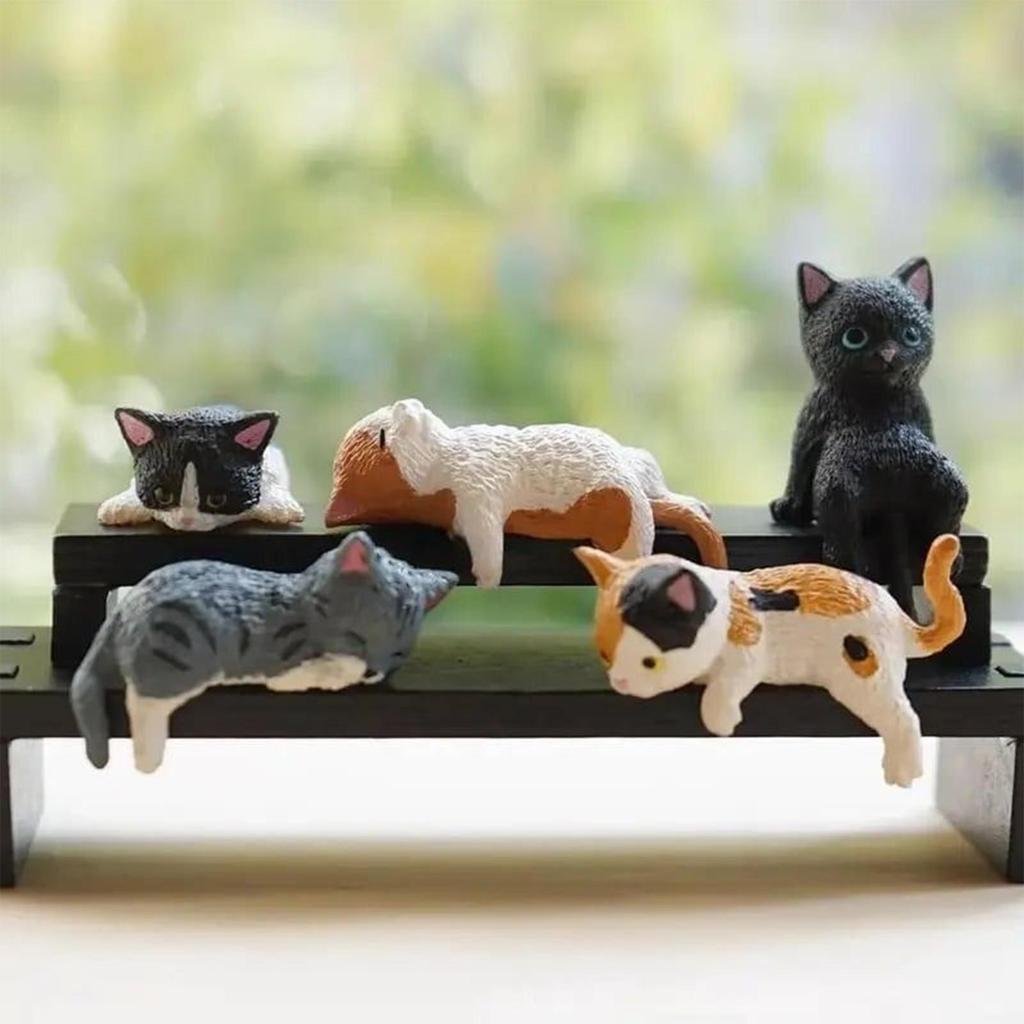 5pcs Small Cat Figurines Small Cute Animal Car Ornament Kitten Car Interior Decorations For Desk Shelf Living Room office
