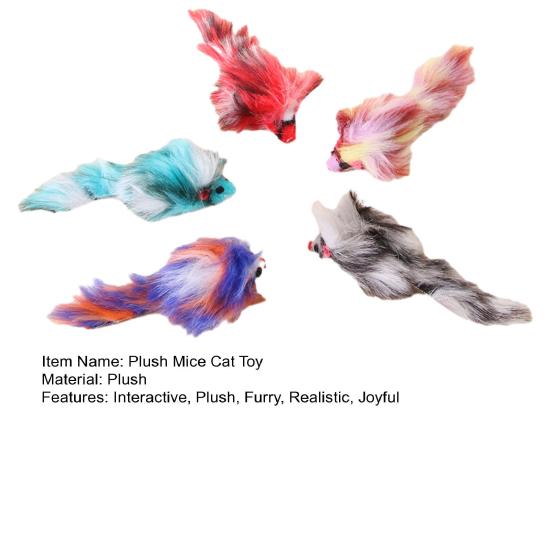 Plush Mouse Cat Toy Colorful Faux Fur Mice Toy for Kittens Interactive Hunting Instinct Toy for Indoor Cats