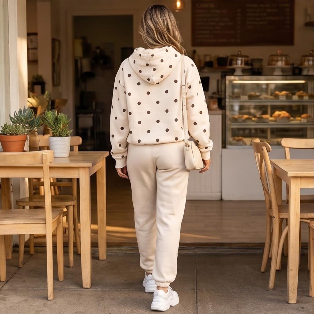 Women's Polka Dot Print Hooded Sweatshirt, Loose Fit Long Sleeve Pullover for Casual Wear
