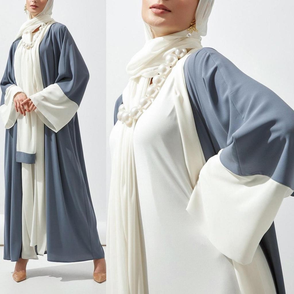 Středně dlouhý kardigan abaya z Dubaje s ochranou proti slunci a patchworkovým designem