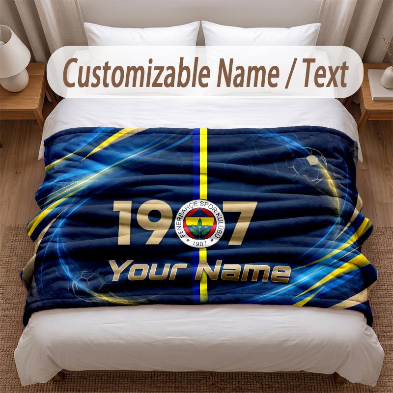 Fenerbahçe FC Printed Flannel Blanket Custom Name Text Soft Warm Throw For Bedroom Holiday Gift