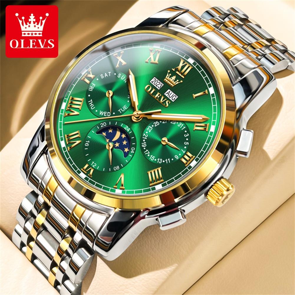 OLEVS Men's Watches Business Fashion Original Automatic Mechanical Wristwatch for Man Waterproof Moon Phase Calendar Trend Dress