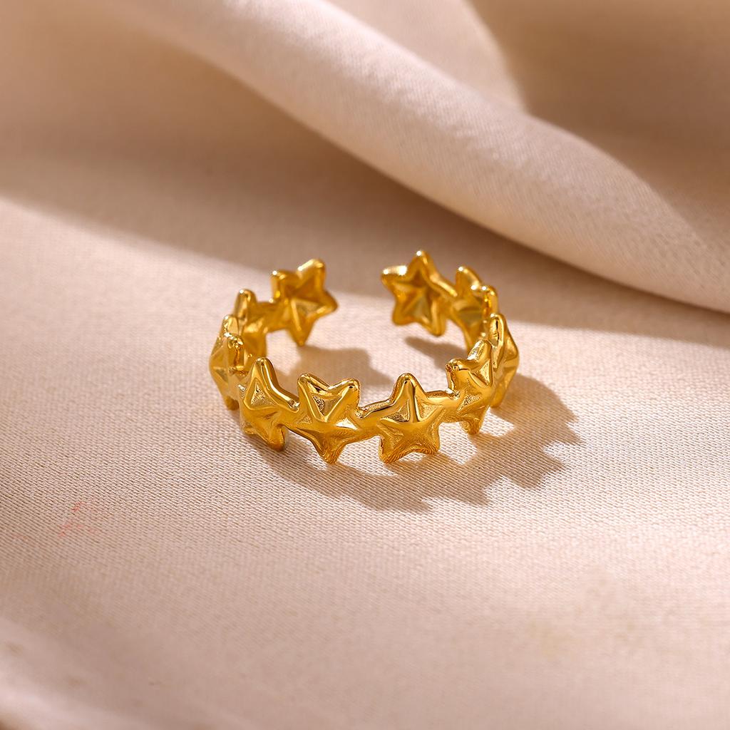 Gold Color Flower Rings For Women Aesthetic Geometry Stainless Steel Star Anillos Party Wedding Jewelry Elegant Gift Christmas