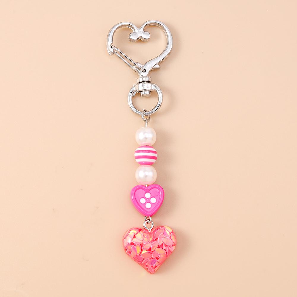 Cute Love Heart Keychain Women Girls Beaded Key Ring Pendant for Handbag Decor DIY Key Chain Jewelry Gift