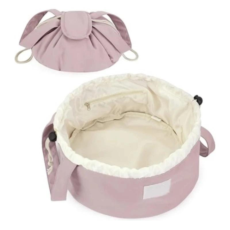 

Female Barrel Drawstring Makeup Bag Large Capacity Cosmetic Bag Toiletry Organizer for Women Make Up Bags розовый