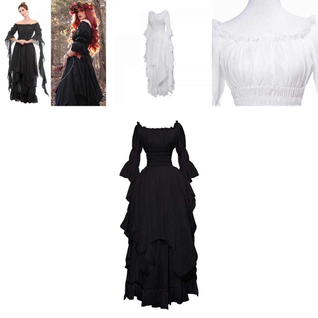 Qita Mittelalterliches Halloween Cosplay Kleid mit Bindetaillenband und Hofstil langem Rock Europäische und Amerikanische Fantasy-Elemente Größen S-xxl)