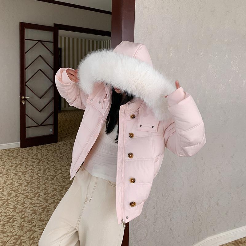 Cangzhou new large size cotton-padded clothes women's short student cotton-padded clothes loose hooded big fur collar cotton-padded jacket