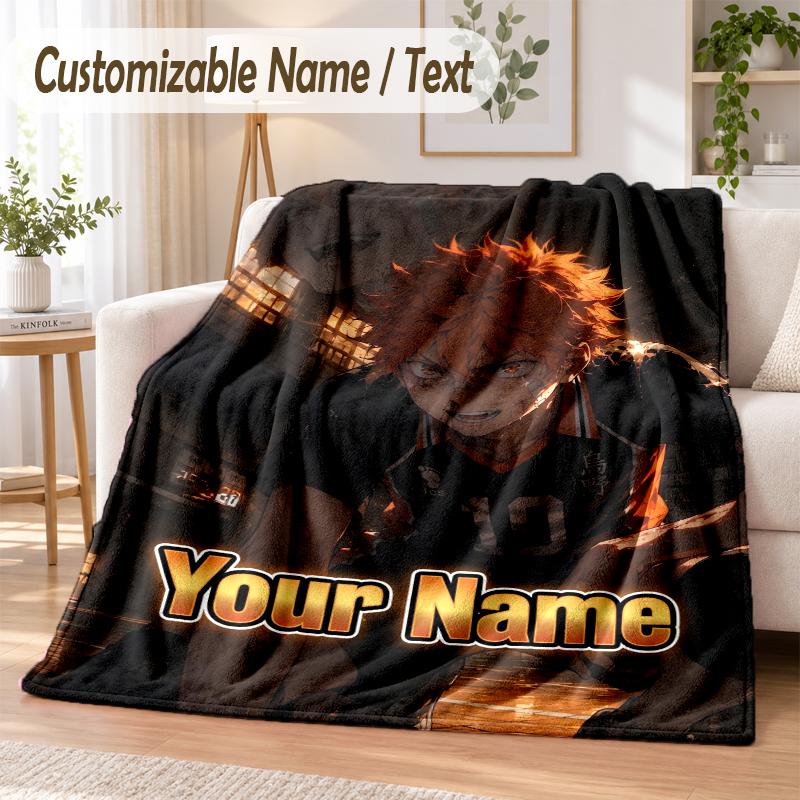 Haikyuu Custom Name Flannel Throw Blanket Soft Warm for Sofa Bed Indoor Home Use