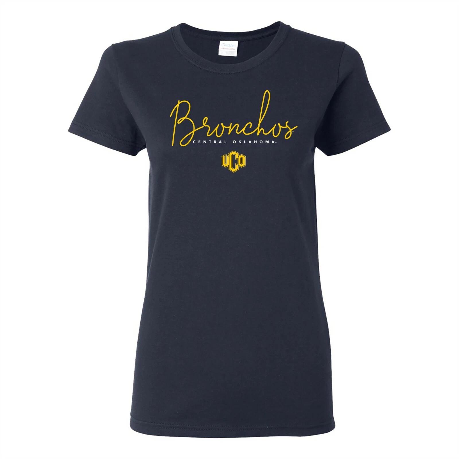 Central Oklahomas Bronchos Thin Script Womens T-Shirt - Navy 2XL