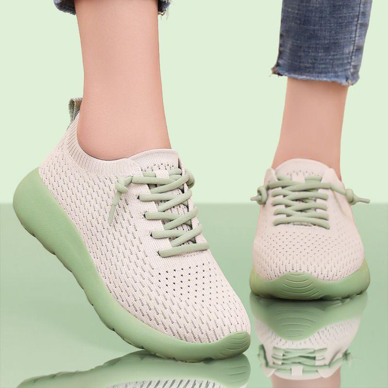 Shoes women's summer new breathable casual single shoes 2025 soft-soled fly-woven socks shoes couple sports shoes