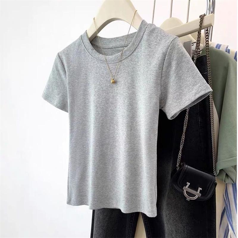 Women's Slim-Fit Pure Cotton Short-Sleeve Round Neck Base Layer T-Shirt