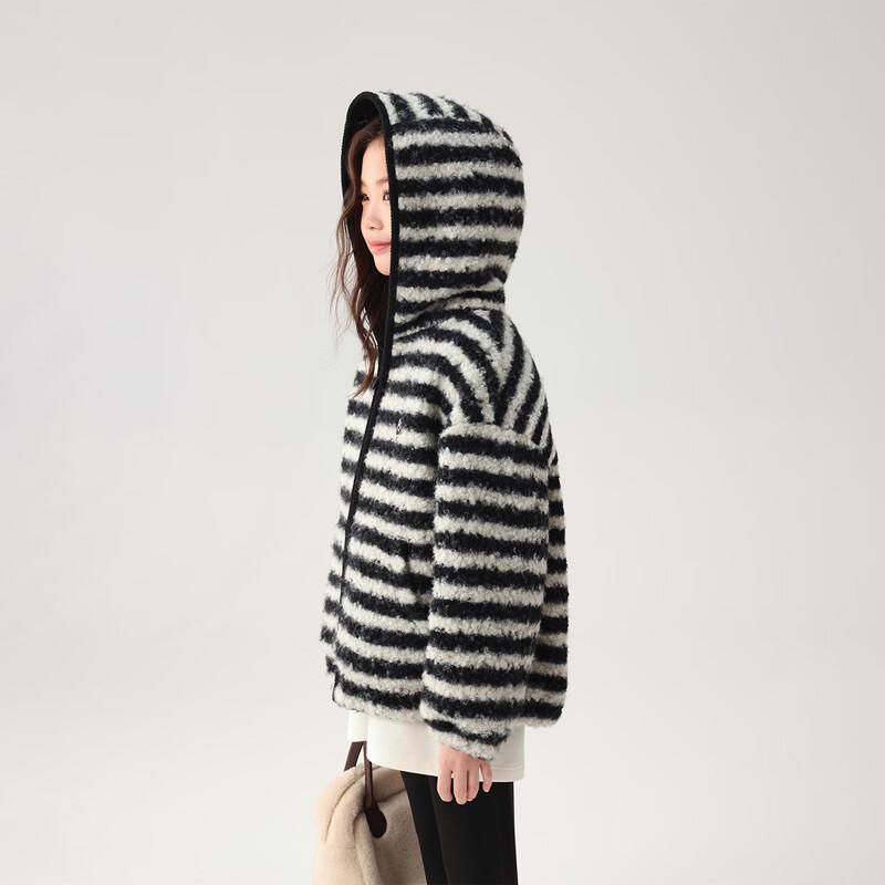 Pudding Haru Girls' Striped Wool Blend Winter Coat