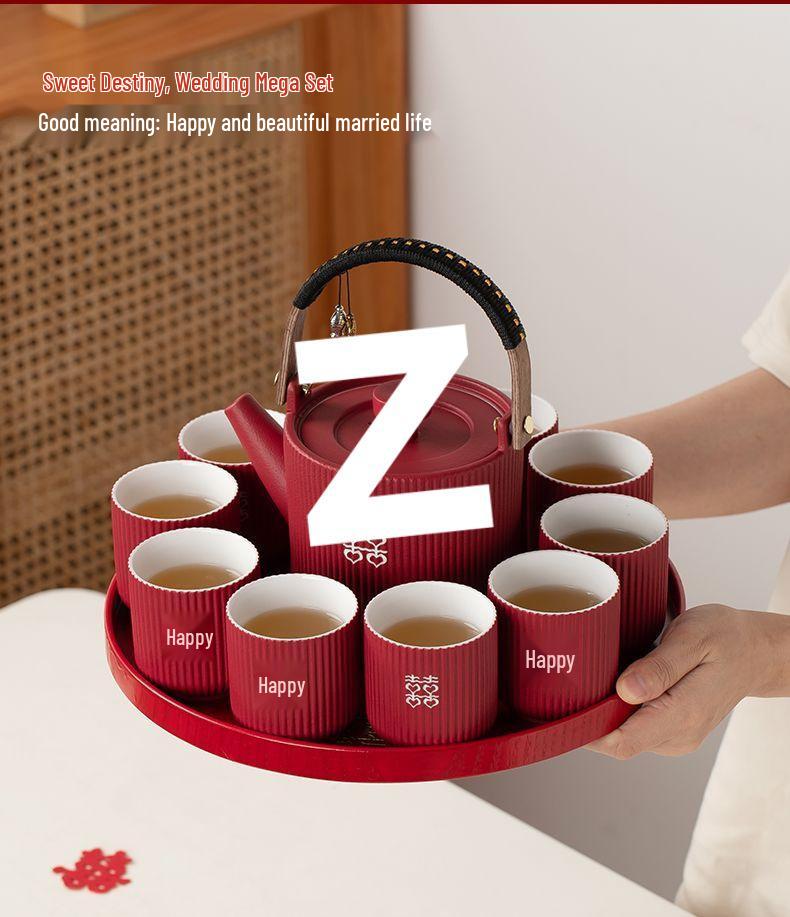 Wedding Tea Set: Teacups & Teapot Gift for Newlyweds, Perfect for Tea Ceremony, Toasting, & Dowry Souvenir