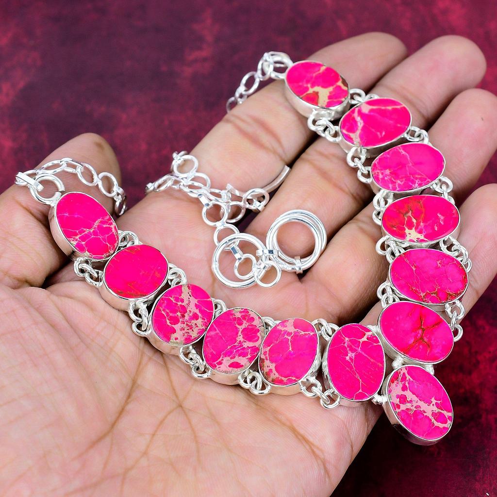 Pink Sea Sediment 925 Solid Sterling Silver Necklace with Adjustable Chain, Handmade Gemstone Jewelry Necklace For Memorial Day