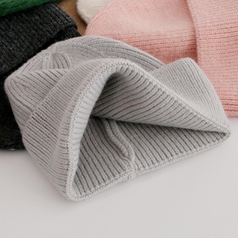 Wool Hat Women's Autumn and Winter Simple Solid Color Warm Hemming Thickened Pullover Cold Hat Men's Knitted Hat