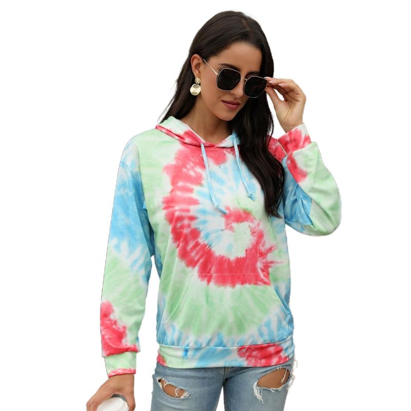 Buy Women Color Block Spiral Swirl Tie Dye Hoodies Long Sleeve