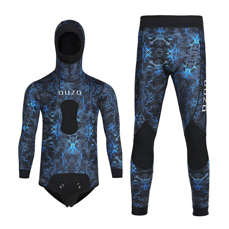 

5mm Camouflage Two-Piece Wetsuit with Hood - Cold-Proof for Spearfishing, Deep Diving & Winter Swimming. XL